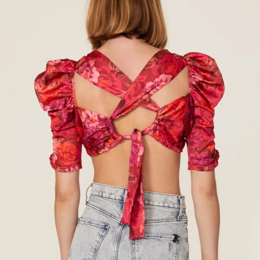 For Love And Lemons Red Floral Tie-Front Top